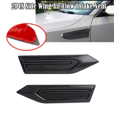 2Pcs Carbon Fiber Car Door Side Fender Air Flow Intake Vent Decorative Stickers - Image 1 of 4