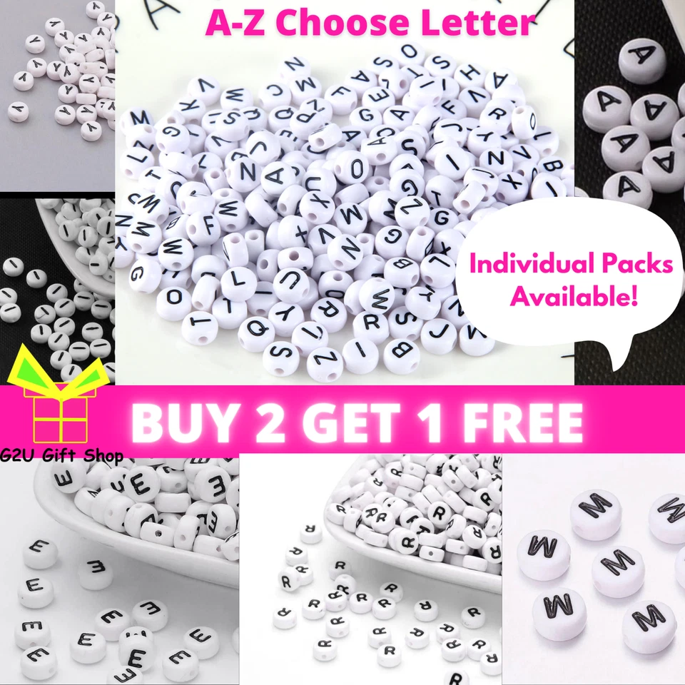 Alphabet Circle Round Beads Individual Letter Jewelry DIY Children Crafts UK - Image 1 of 1