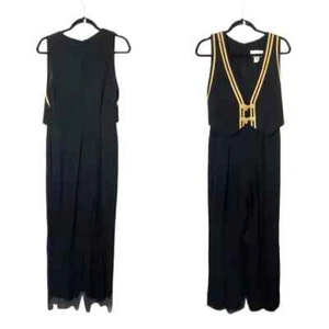 Cache Jumpsuit Size 6 Vintage Vest Top Bauble Trim Wide Leg Black Gold - Picture 1 of 7