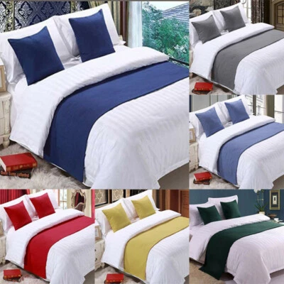 Hotel Bed Scarf Runner Cushion Cover Bedding Wedding Bedroom Home Solid Color - Image 1 of 4