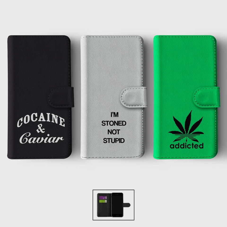 CASE FOR IPHONE 16 16E 15 14 12 12 PRO WALLET FLIP PHONE COVER FUNNY JOKE DRUGS - Image 1 of 1