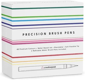Creativepeak Watercolour Brush Pens - 48 Vibrant Colouring Pens & 2 Blending - -