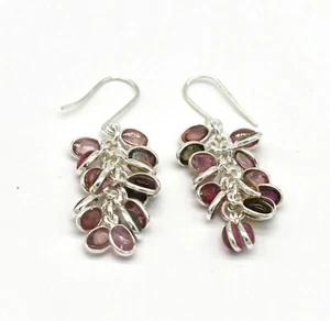 Natural Pink Tourmaline Drop Earrings 925 Sterling Silver Dainty & Long Earrings - Picture 1 of 8