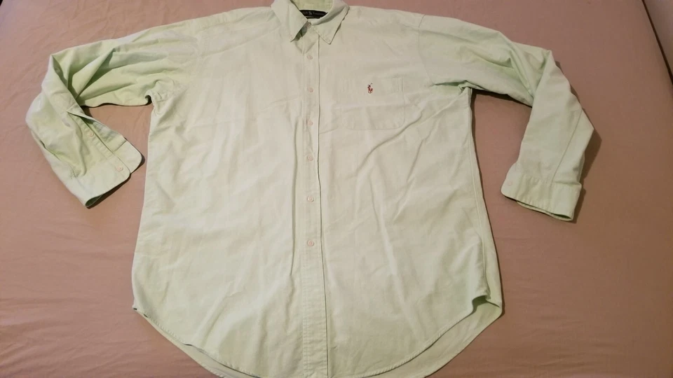 Mens Polo Ralph Dress Shirt L Large Green Button Cotton - Image 1 of 4