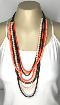 Premier Designs папайя слоистый оранжевый коричневый акриловый бисер ожерелье 924 - Изображение 1 из 2
