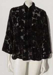 ARIS A schwarz lila Samt Blumen Ausbrenner Shirt Bluse Top Gr. M Urlaub - Bild 1 von 5