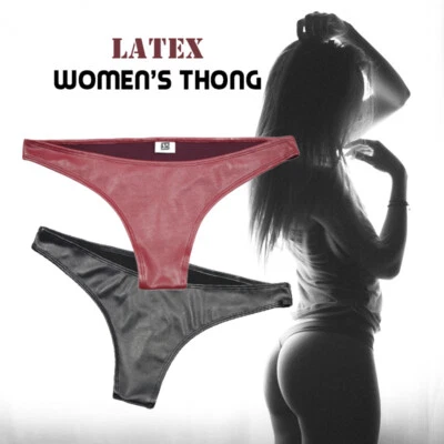 Damen Kunst Latex Wetlook G String Slip Höschen Low Waist Bikini Unterwäsche NEU - Bild 1 von 4