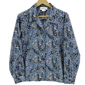 DonnKenny Women's Button Up Blouse Ribbed Snake Skin Light Office Blue Size PL - Picture 1 of 9