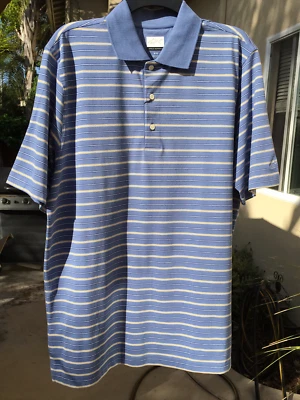 Camisa polo de golf Greg Norman para hombre azul medio multicolor a rayas rendimiento nueva con etiquetas Foto 1 de 3