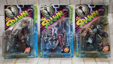 3- 1996 Mcfarlane's Ultra-Action figures Widow Maker , Overtkill , Viking Spawn Cover