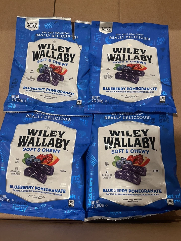 4x Bags Wiley Wallaby Soft & Chewy Blueberry Pomegranate Gourmet Licorice 4oz - Image 1 of 1
