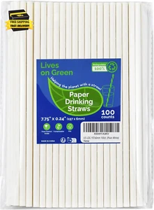 7.75 Inch Disposable Paper Drinking Straws, Dye-Free White, for Cocktails, Juice - Picture 1 of 9