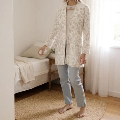 Chicos Mujer Talla 0/XS Frente Abierto Cárdigan Suéter Plumero Dorado Metálico Largo  Foto 1 de 4