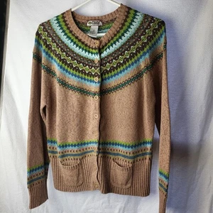 Vintage Tiara International Fair Isle Strickjacke Pullover Gr. M braun rosa Landhaus - Bild 1 von 8