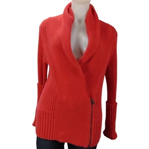 Calvin Klein Chunky Knit Shawl Collar Cardigan – Coral Zip Sweater Women’s L - Picture 1 of 8