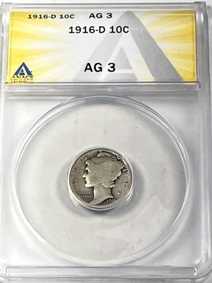 1916-D Mercury Dime : ANACS AG03 - Image 1 of 4