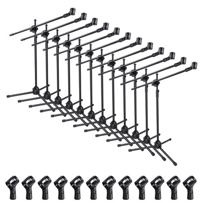 12x Microphone Boom Stand Dual Mic Clip Folding Arm Tripod Height Adjust Holder - Image 1 of 4
