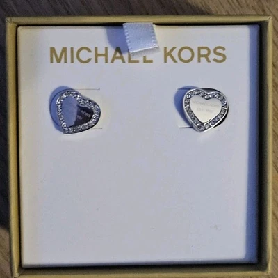 Michael Kors Silver Heart Earrings W/ Bling NEW! - Image 1 of 4