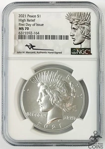 2021 PEACE Dollar High Relief Silver Coin NGC MS70 First Day of Issue - Picture 1 of 9
