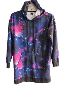 Felpa con cappuccio Hot Topic stampa galassia donna maglione medio longline cosmic - Foto 1 di 3