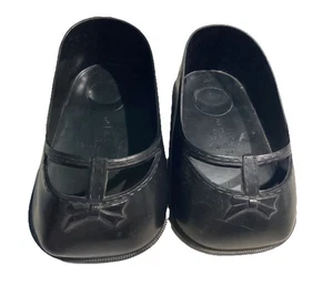 Vintage 1960s Black 4” Plastic Slip On Shoes Large Doll Marked SPI USA Bow - Picture 1 of 4