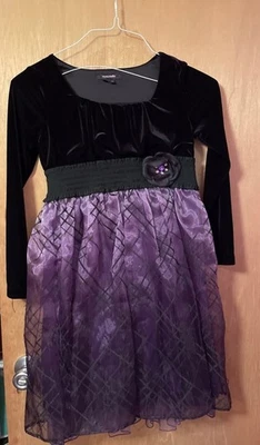 Size 14 Purple & Black Velvet Party Dress Sheer Black Glitter Overlay Halloween - Изображение 1 из 4