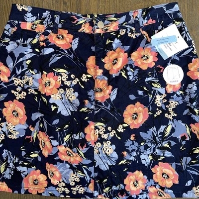 Falda corta Croft & Barrow tiro medio cómoda cintura elástica talla 14 PetiteNavy PoppyFloral Foto 1 de 4
