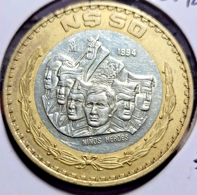 1994 Мексика 50 новых песо Niños Héroes биметаллический 925 серебро центр км # 571 - Изображение 1 из 4