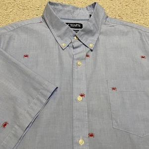 Ralph Lauren Chaps Mens 2XL Shirt Blue Crab Print Short Sleeve Button-Down - Picture 1 of 10