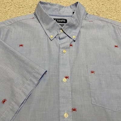 Camisa Ralph Lauren Chaps Para Hombres 2XL Azul Estampado de Cangrejo Manga Corta Con Botones Foto 1 de 4