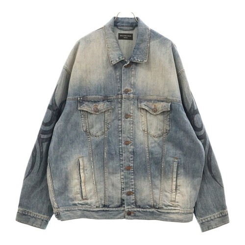 Giacca denim tribale manica BALENCIAGA Y2K indaco 809457 TRW77 usata 8bbbaa08a222d