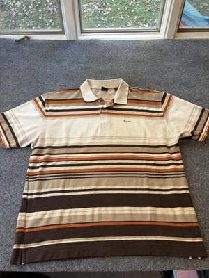 Kani Gold Polo Shirt Mens 3XL Brown Orange Striped Cotton Blend Logo Casual - Image 1 of 4