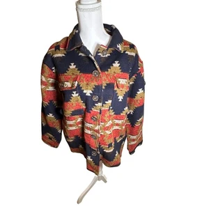JODIFL Southwest Aztec Button Front Jacket Navy Red Medium Boho Shacket Style - Bild 1 von 10