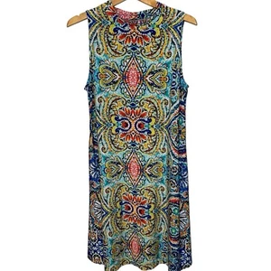 Tiana B Dress Womens 14 Sleeveless Jersey Colorful 70's Sunshine Paisley - Picture 1 of 6