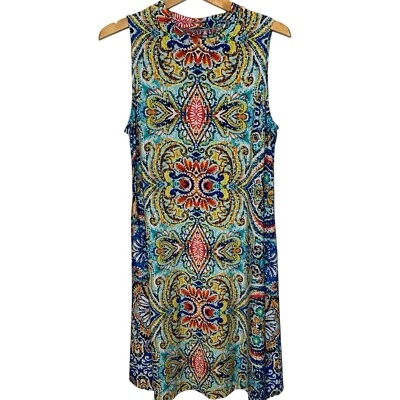 Tiana B Dress Women's Size 14 Sleeveless Jersey Colorful 70's Sunshine Paisley - Image 1 of 4