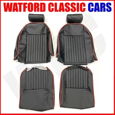 Fundas de asiento Triumph Spitfire y GT6 1 par de vinilo negro/rojo con cubiertas de reposacabezas Foto 1 de 4