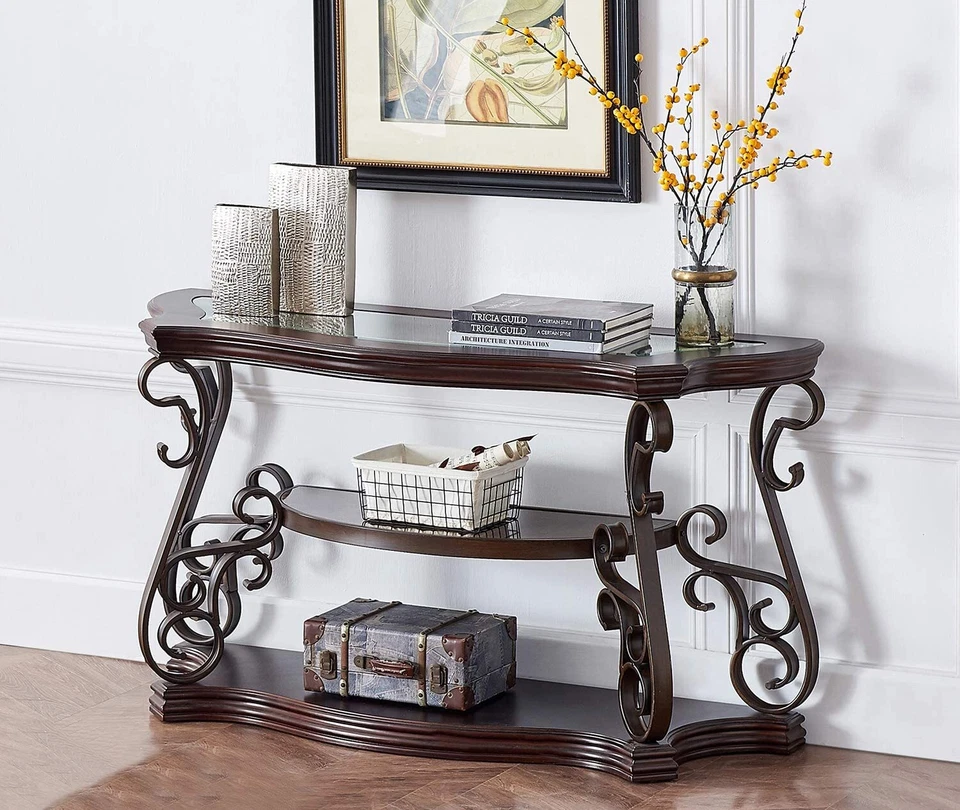 Console Table Glass Table Top Sofa Table End Table w/ Storage Shelf Living Room - Image 1 of 4