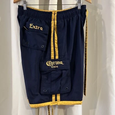 Vtg Y2K Corona Extra Beer Cargo Swim Shorts Trunks Blue Party L - Image 1 of 4