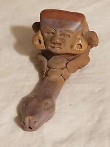 Vintage Mayan Aztec Snake Effigy Terracotta Clay Pipe Pottery Tribal Tobacco - Bild 1 von 10