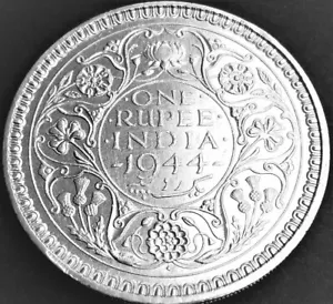 British India, 1 Re, KE George VI, 1944, CALCUTTA, XF+ Silver (.500) Coin - Picture 1 of 2