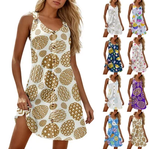 Women's Dresses Fashion Easter Summer Loose Casual Sundresses Printed Dress - Picture 1 of 36