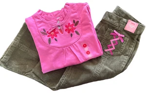 NWT Gymboree Peruvian Doll Pink Flower Shirt Green Cords Pants Outfit 5 NEW - Picture 1 of 5