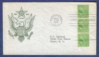 1939 FDC 1c coil George Washington-Presidential issue #848 Fidelity cachet - Image 1 of 2