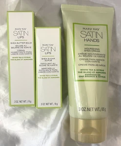 Bálsamo de manteca de karité para labios satinados Mary Kay, exfoliante de azúcar y crema nutritiva para manos satinada - Imagen 1 de 5