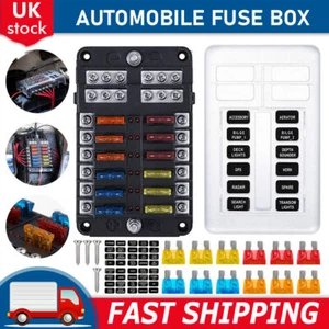 UK Blade Fuse Box 12 Way Distribution Bar Bus Boat Car Kit Marine Holder 12V/32V - Picture 1 of 10