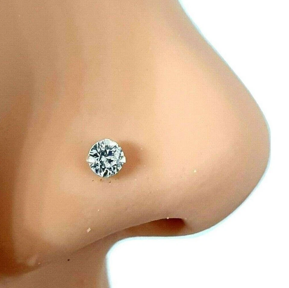 3 mm zirconi naso borchia argento sterling 925 gemma rotonda 22 g (0,6 mm) L ... - Immagine 1 di 4