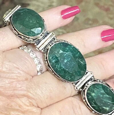 ARTISAN Samuel B. Samuel  BENHAM Sterling genuine dyed emerald adjustable Brace - Image 1 of 4