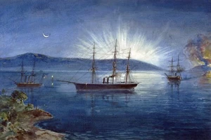 Poster Decor.Home interior.Charles Dudley painting.Sail ships.Boats night.15124 - Picture 1 of 1