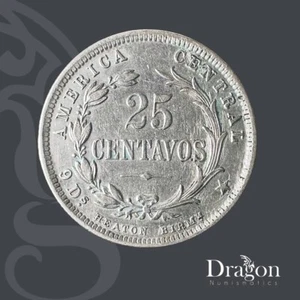 COSTA RICA 1893 ANTIQUE COIN 25 CENTS SILVER CIRCULATED🐉 - Picture 1 of 4