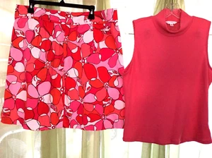 Women's plus sz 8/10 stretch top 18w skirt set outfit spring bright cotton blend - Picture 1 of 7